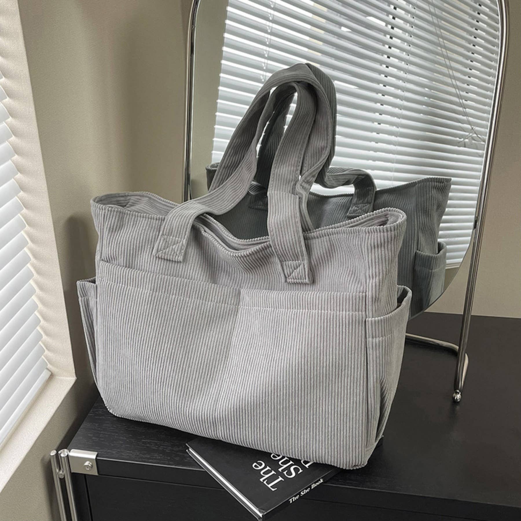 wandf - Wholesale Shoulder Bag - Women's - Casual Solid Color Corduroy Zippered Shoulder Bag Tote2