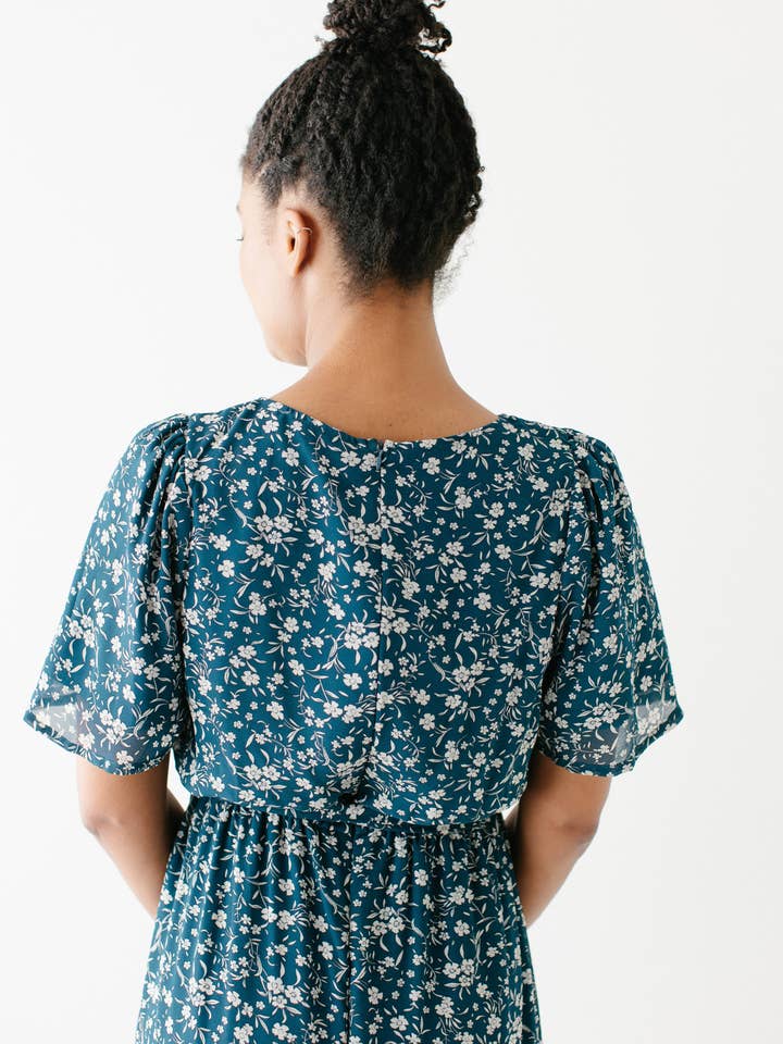 Deep Teal 'Esther' Floral Print Maxi Dress FINAL SALE for wholesale on Faire11