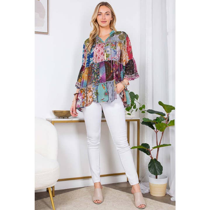 Young Threads - Wholesale Blouse - Women's - Chic Overdyed Band Collar Jhabla Top