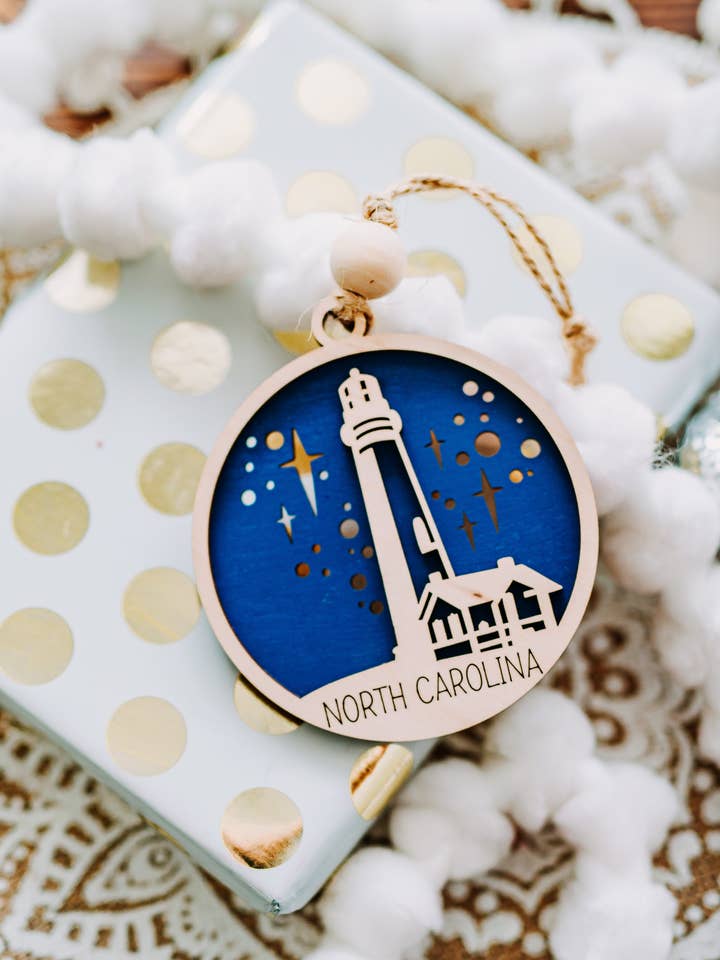 Customizable Lighthouse Ornament, Beach Themed Ornament for wholesale by Falcon Ridge Designs LLC