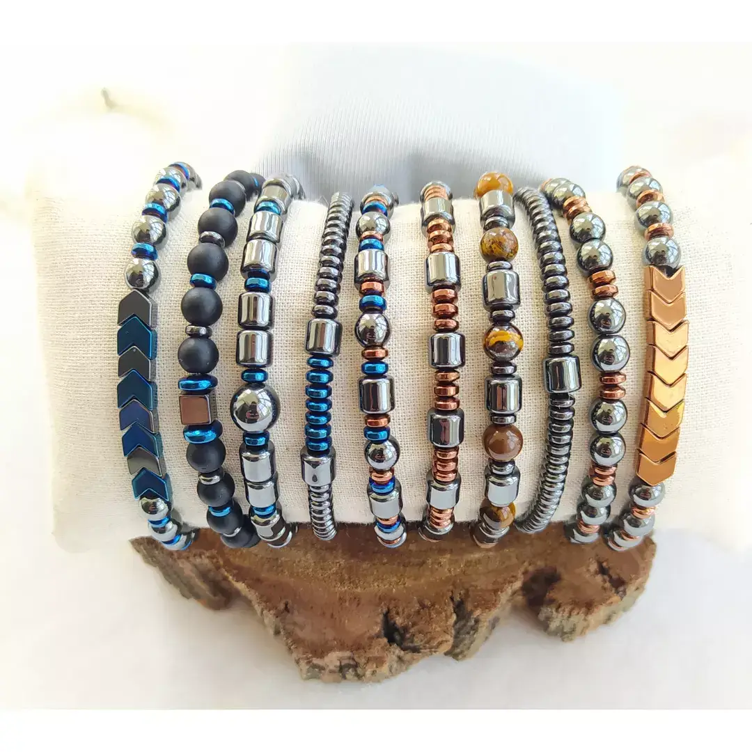 Gypsy Soul - Wholesale Jewelry - Men's - Men's Gemstone Bracelets Onyx and Hematite-Assortment 12 Pcs1