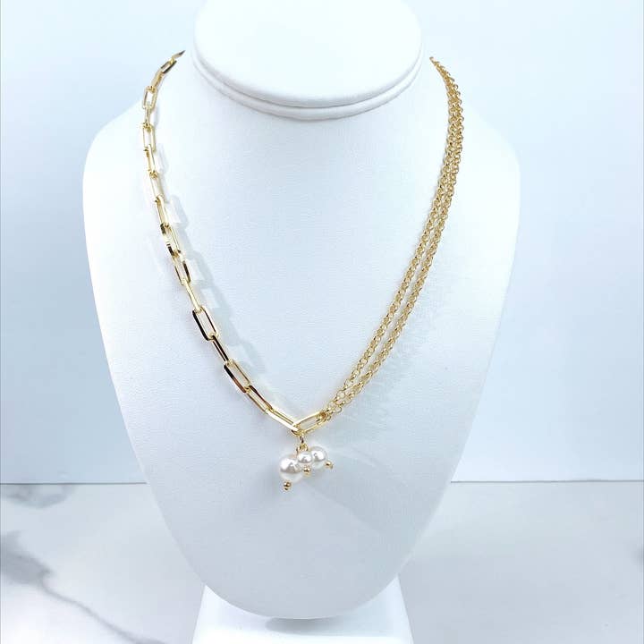 18k Gold Filled Paper Clip White Beads Set for wholesale by Luxus Accessories