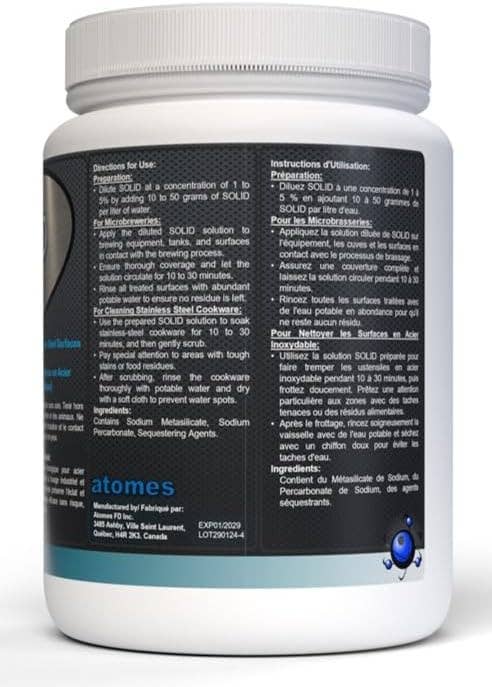 atomsbio - Venta al por mayor Limpiador multiusos - Sólido | Limpiador en Polvo para Utensilios de Cocina de Acero Inoxidable | Sin Cáusticos | Limpiador de Alta Resistencia para Ollas, Sartenes y Equipos de Cervecería | 1Kg2