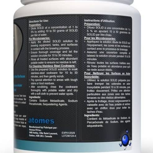 atomsbio - Venta al por mayor Limpiador multiusos - Sólido | Limpiador en Polvo para Utensilios de Cocina de Acero Inoxidable | Sin Cáusticos | Limpiador de Alta Resistencia para Ollas, Sartenes y Equipos de Cervecería | 1Kg2