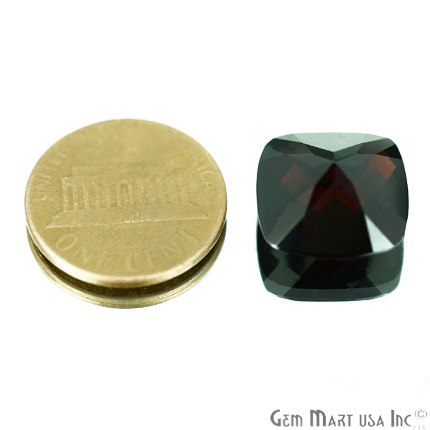 GemMartUSA - Wholesale Art Stones - Natural Garnet Cushion Faceted Loose Gemstone, 14mm, 1Pc1