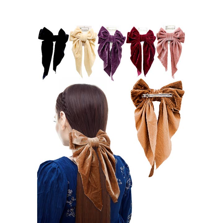 Cap Zone - Wholesale Hair Clip - Women's - Velvety Chenille Polyester Bow Knot Hair Clip