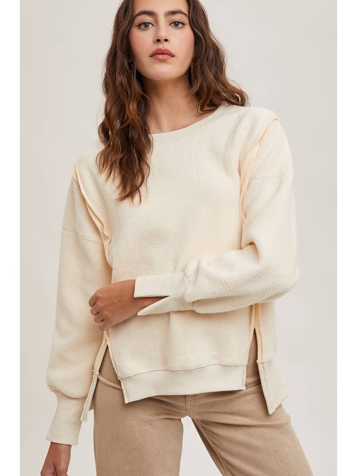 Peace Love Line – wholesale Sweatshirt - Dam – PL3896 - RUNDHALSAD TEDDYTRÖJA MED SLITSAR13