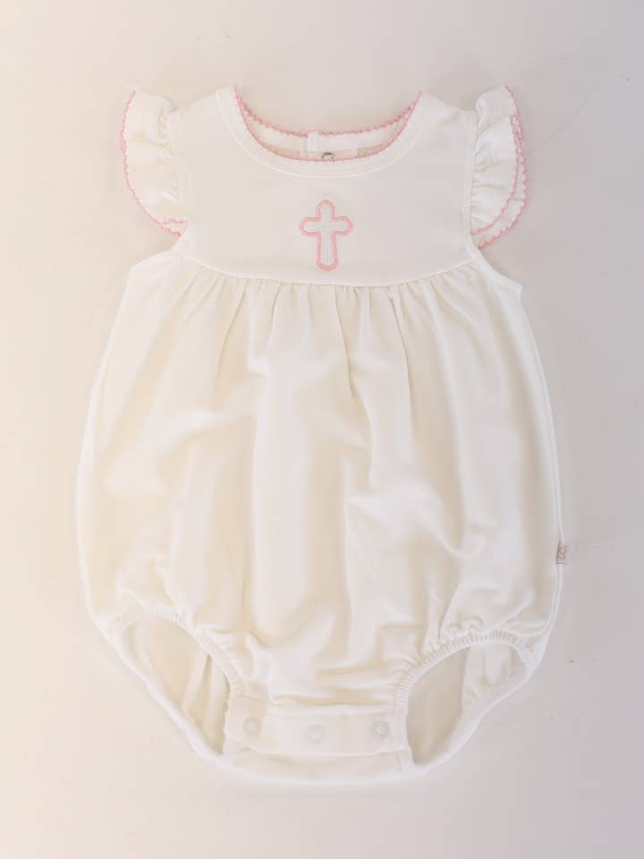 Pip Embroidered Flutter Bubble -Pink Cross for wholesale by Goosies