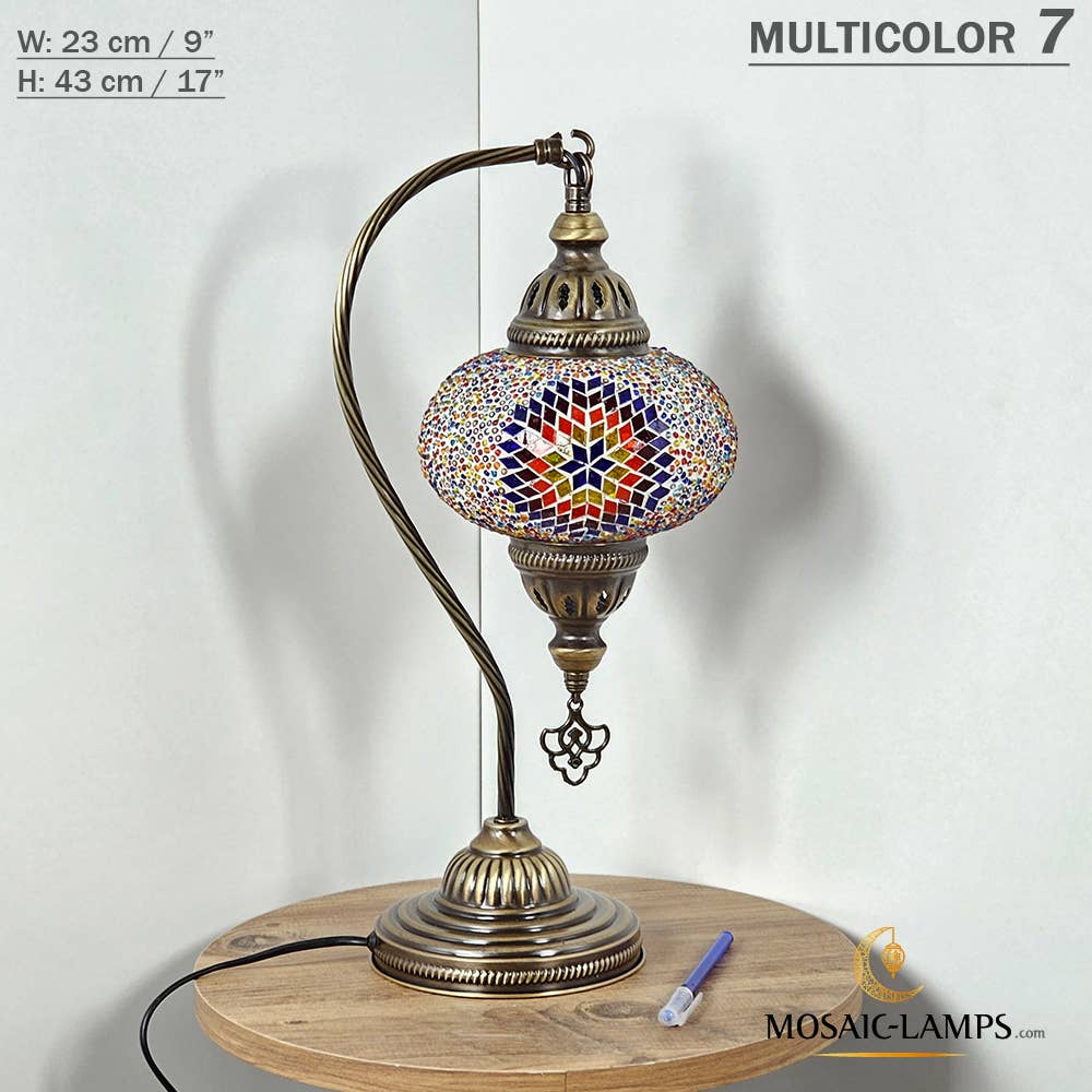 Mosaic Lamps - Wholesale Accent/Desk Lamp - 10+Colors - Gooseneck Large Globe Mosaic Table Lamp, Turkish43
