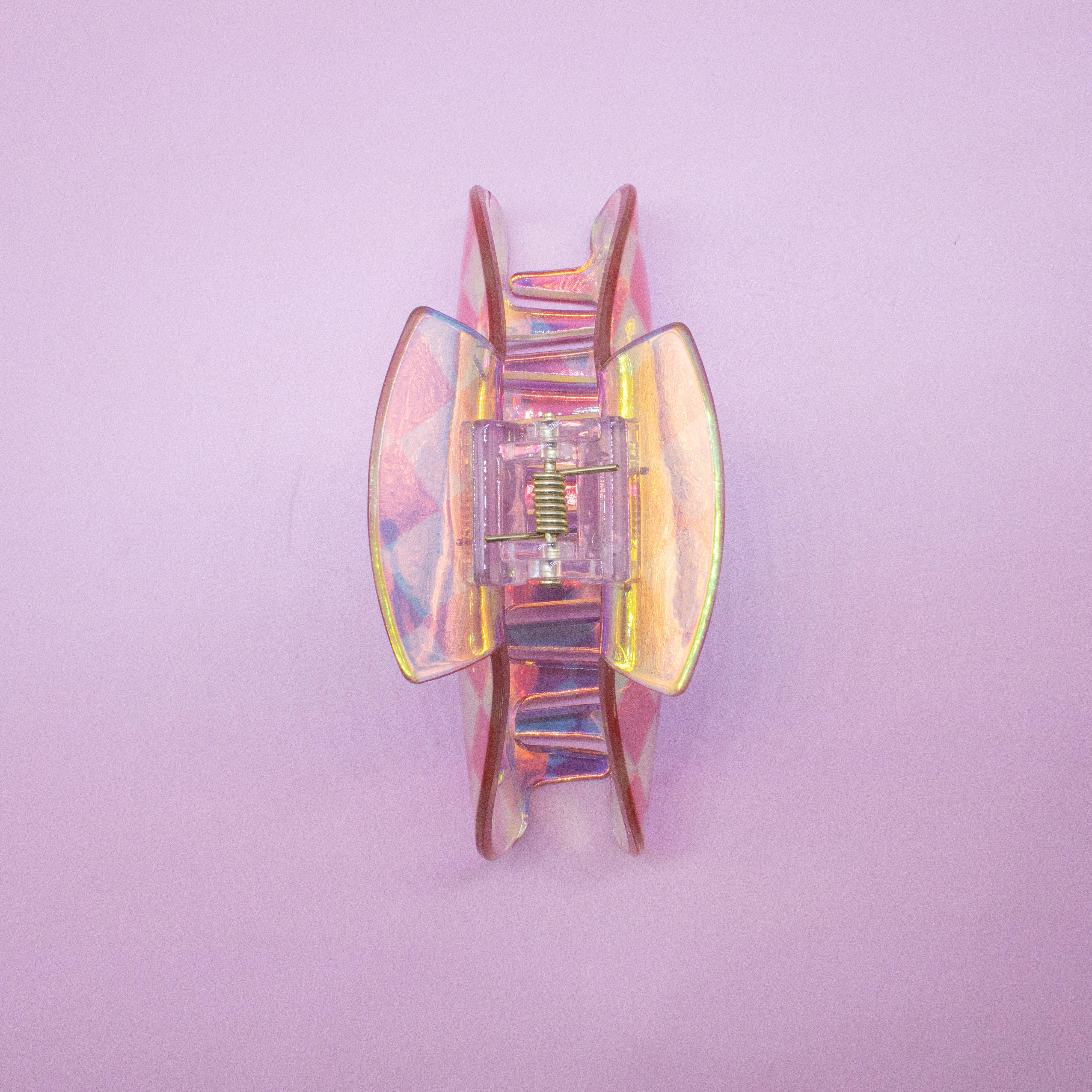 Frog Sac - Wholesale Hair Clip - Women's - Medium Round Iridescent Checkered Hair Claw Clip5