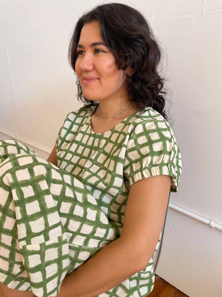 Happy French Gang - Wholesale Blouse - Women's - Zélia Top Green Grid (XS-XXL)