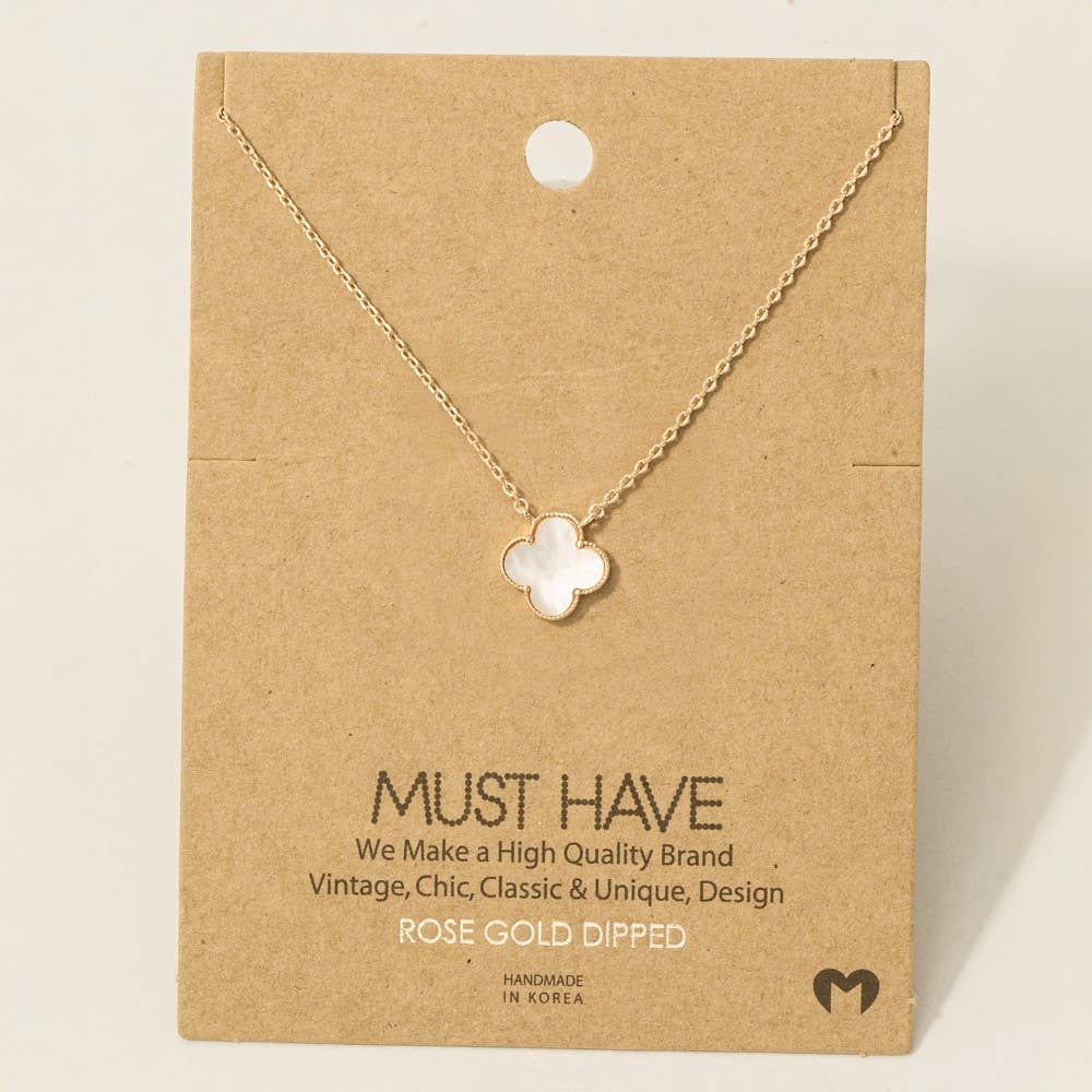 Fame Accessories - Wholesale Pendant/Charm Necklace - Gold Dipped Mother Of Pearl Clover Pendant Necklace4