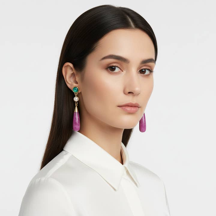 GirlyPirateCo - Wholesale Dangle Earrings - Gold Plated Freshwater Pearl and Red Stone Dangle Earrings3