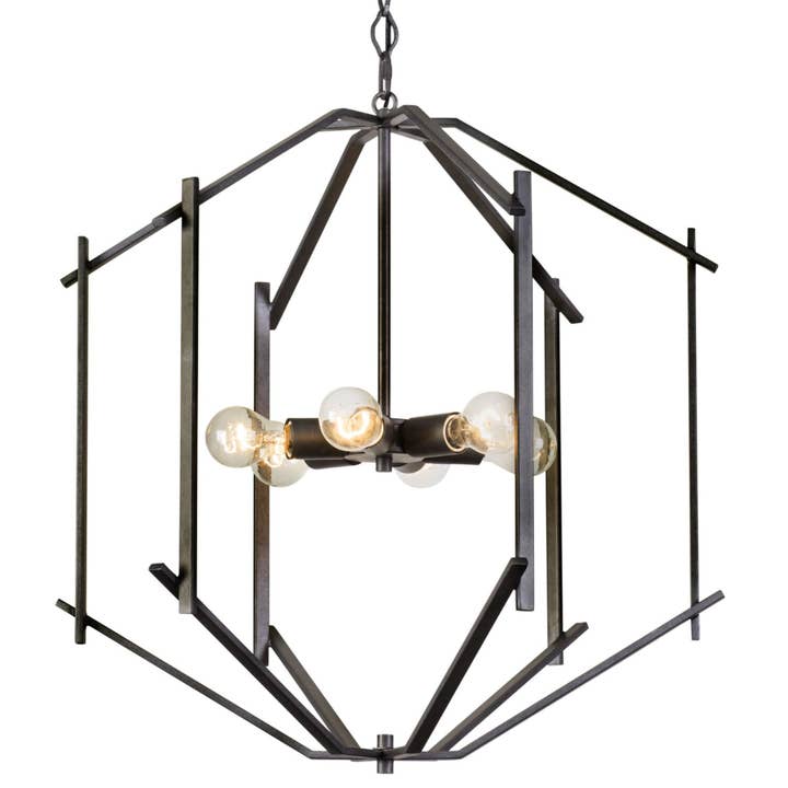 Offset 6-Light Forged Iron Mid-Century Modern Pendant Light for wholesale by Varaluz