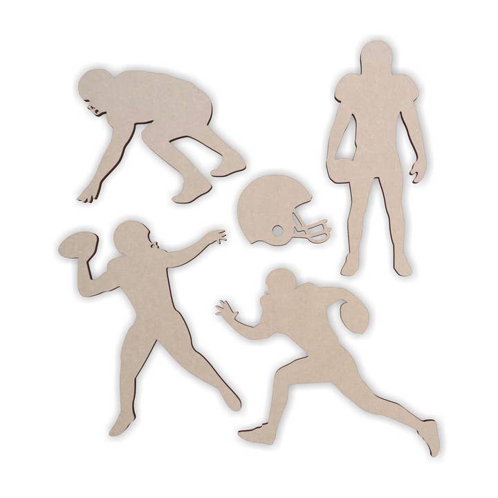Wooden Football Player Silhouettes (4 Players 1 Helmet) for wholesale by Jess and Jessica