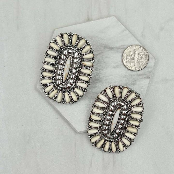 Western Elite Jewelry - Wholesale Dangle Earrings - ER231217-40 Silver metal with blue turquoise stone beads oval Earrings2