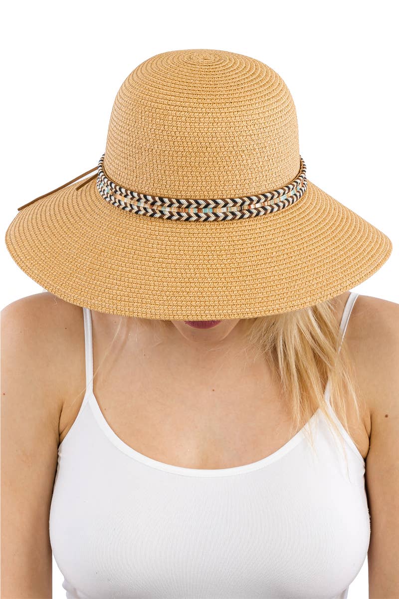 Cap Zone – wholesale Stråhatt – Dam – Cap Zone solhatt i derbystil med kupad kulle och tribalmönstrad kant i halm3