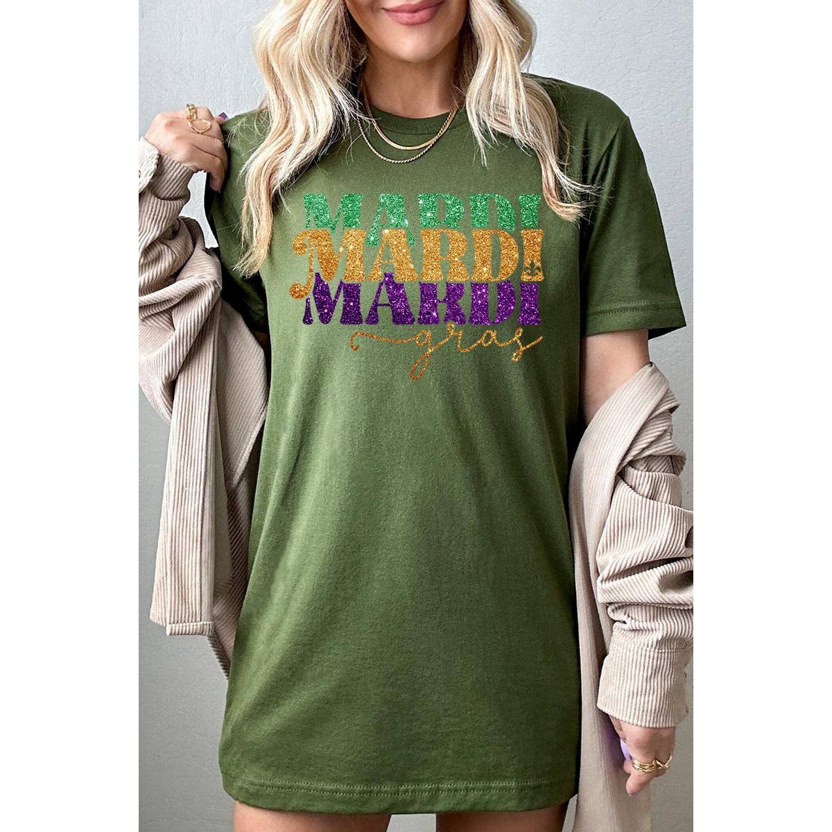 COLORBEAR - Wholesale Screen Printed T-Shirt - Women's - MARDI GRAS,FAUX GLITTER UNISEX SHORT SLEEVE,GRAPHIC9