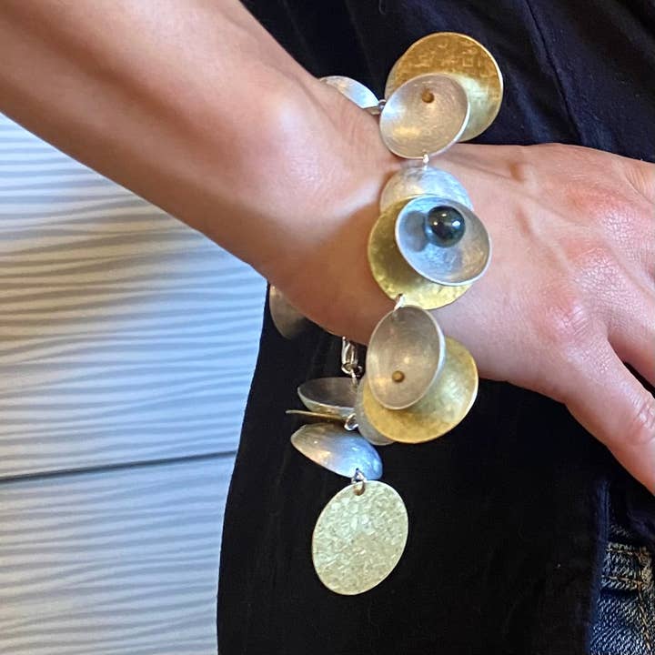 CLOUD 2 Cups and Saucers Sculptural Linked Bracelet for wholesale by Chick Boss LLC