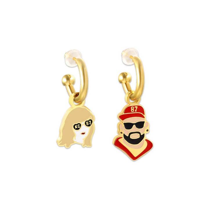 EB and Co. - Wholesale Huggie Earrings - Kansas City Chiefs #87 & Taylor Swift Huggie Hoops Earrings