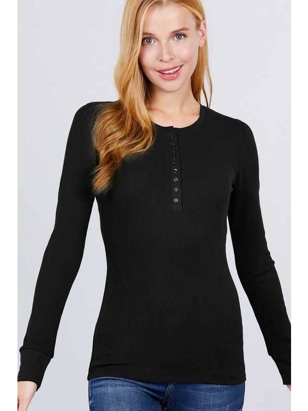 Vanilla Monkey - Wholesale Knit Top - Women's - Long Sleeve Henley Thermal Knit Top1