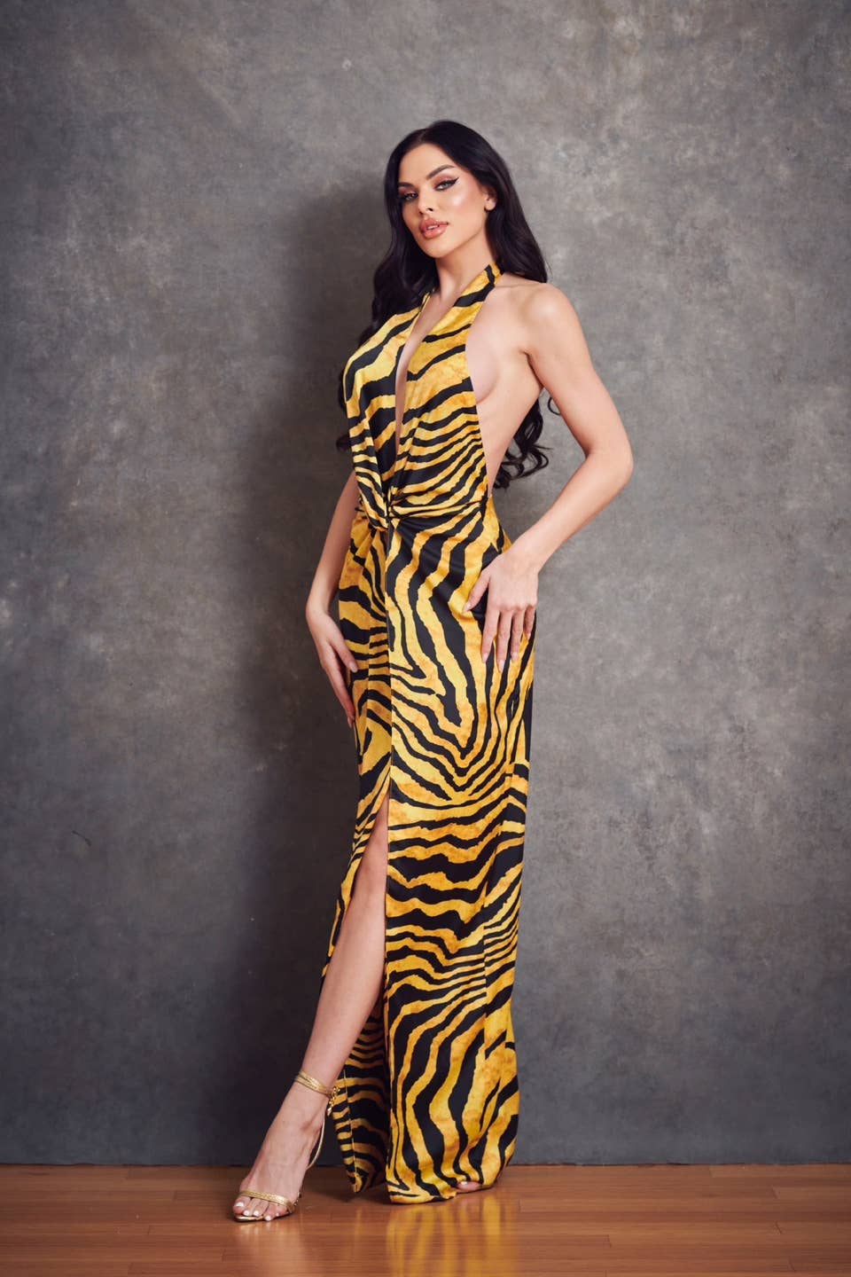 WFFS - Wholesale Dress - Women's - Satin Zebra Print Maxi Dress14