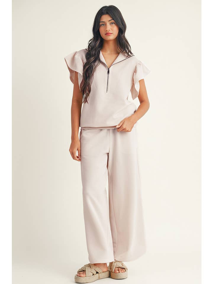 Little Daisy Closet - Wholesale Top & Pant Set (NOT Loungewear) - Women's - LDC Textured Ruffled Sleeve Top and Wide Leg Pants Set0