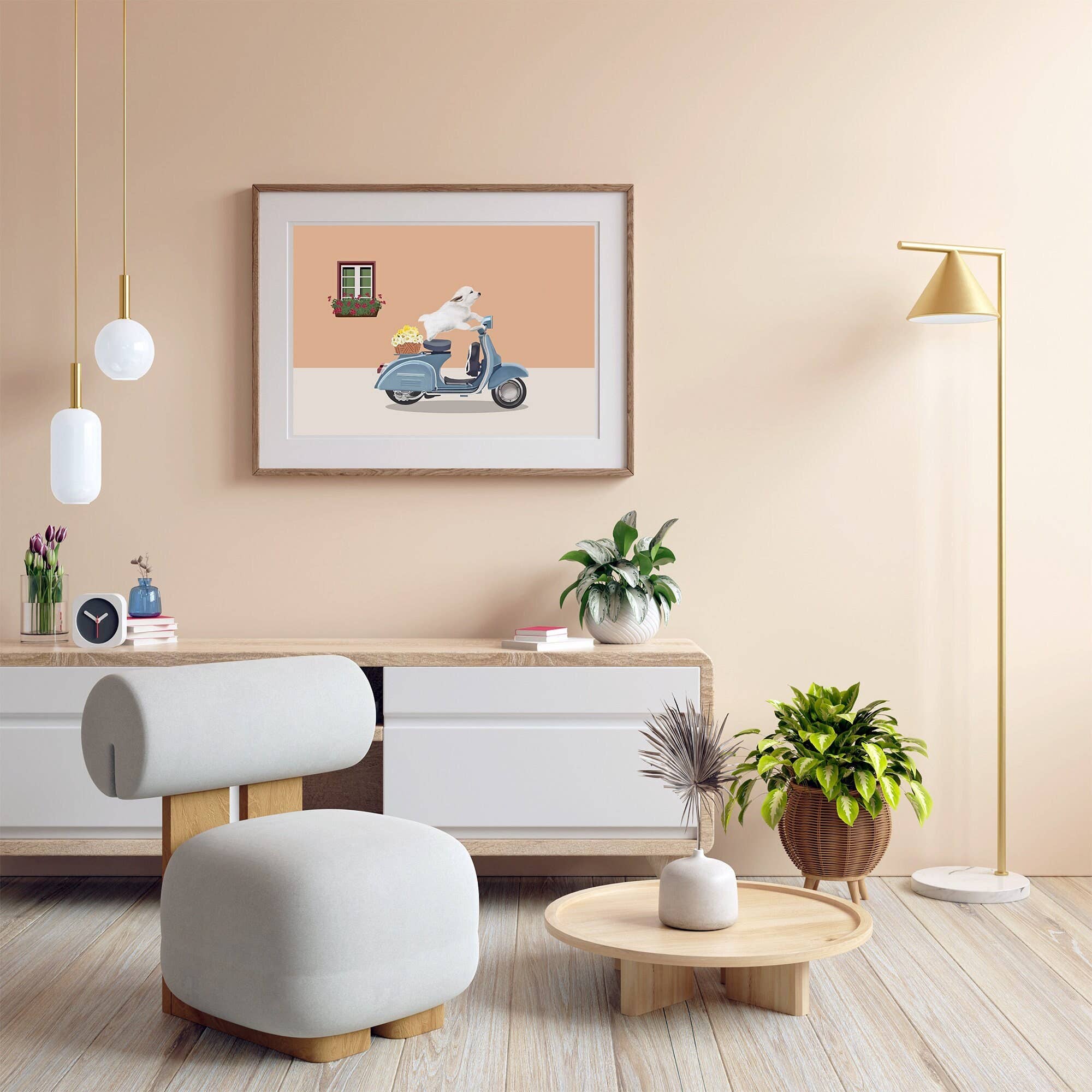 Pawssionate Art - Wholesale Art Print - Dog On Vespa Art Print0