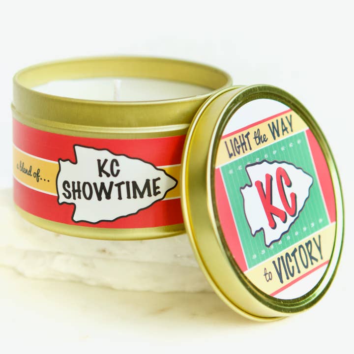 KC Showtime 8 oz. Tin Candle for wholesale by The Corner Candleshop