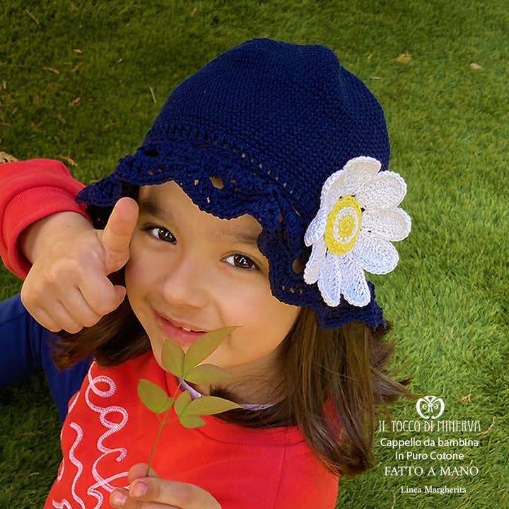 Girl's Cotton Hat Daisy Line - Handmade for wholesale by Il Tocco di Minerva