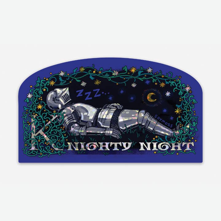 Knighty Night Glitter Sticker for wholesale by Soy Moss Art