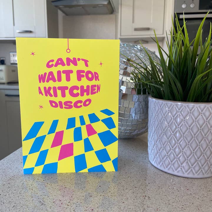 LoveLossDiscoballs – wholesale House-warming card – Kitchen Disco | Playful, Modern New Home Celebration Card2