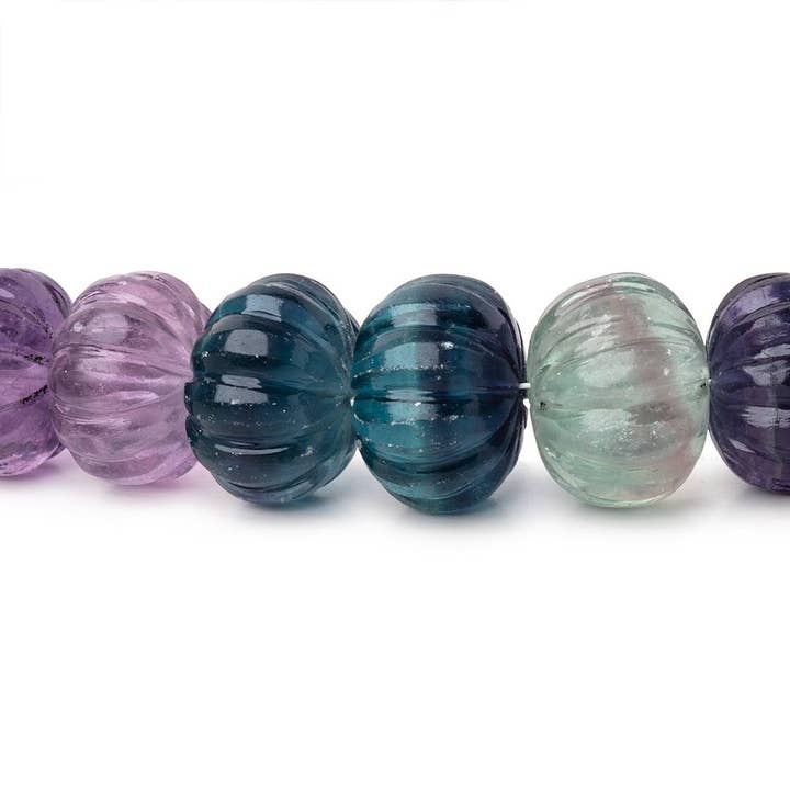 Rondelles de melón de fluorita tallados a mano de 8-13 mm, 16 pulgadas, 50 cuentas AA para venta al por mayor de Beads of Cambay
