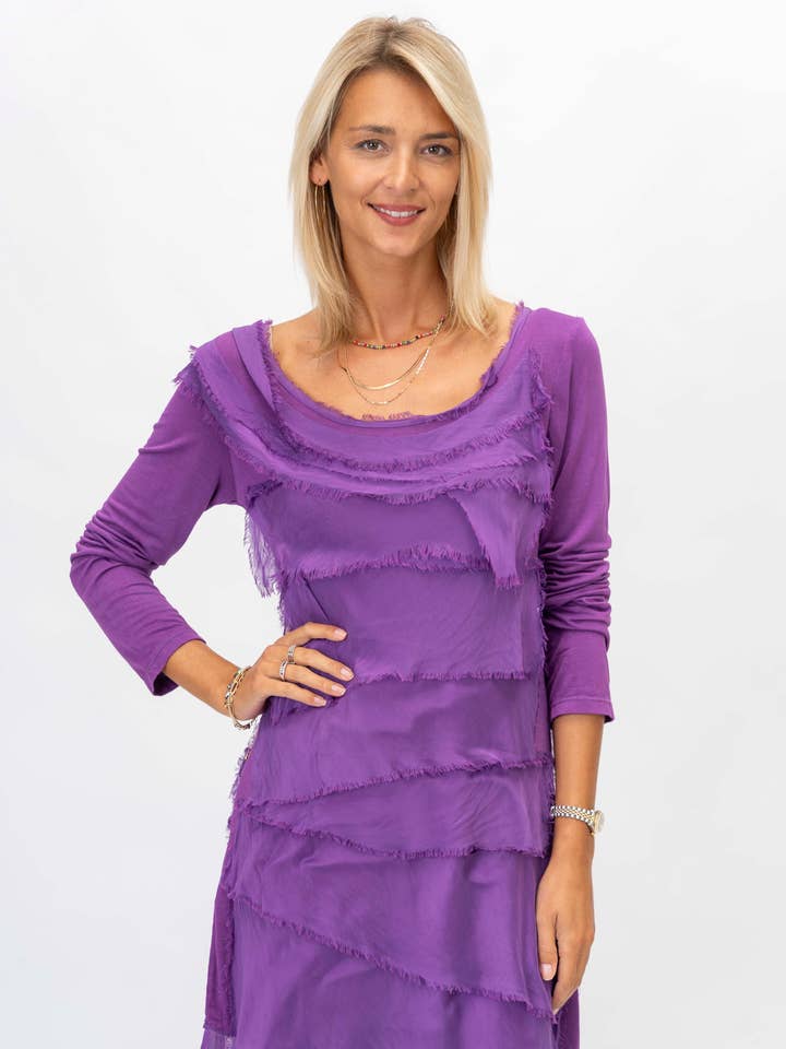 Long Sleeve Solid Silk Ruffle Dress for wholesale by Look Mode Usa