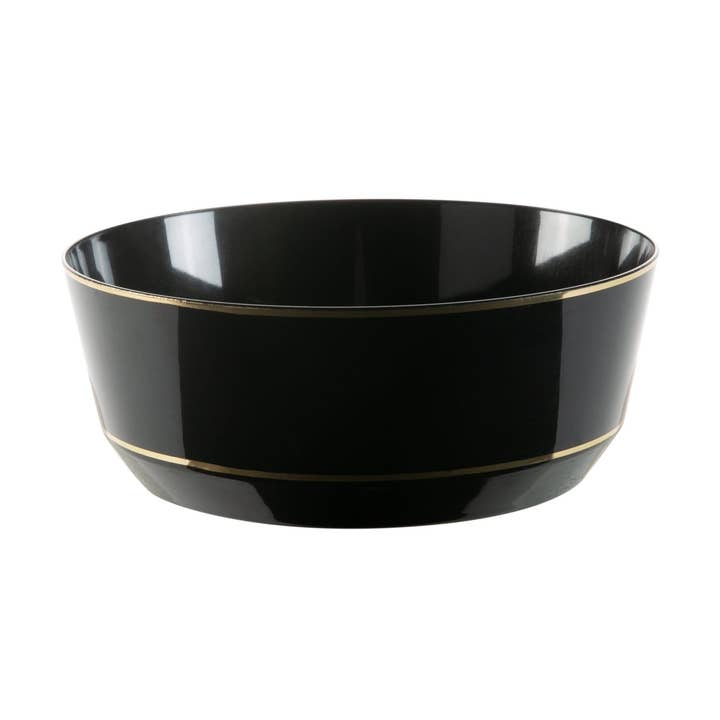 14 Oz. Round Black • Gold Plastic Bowls | 10 Pack for wholesale by Luxe Party
