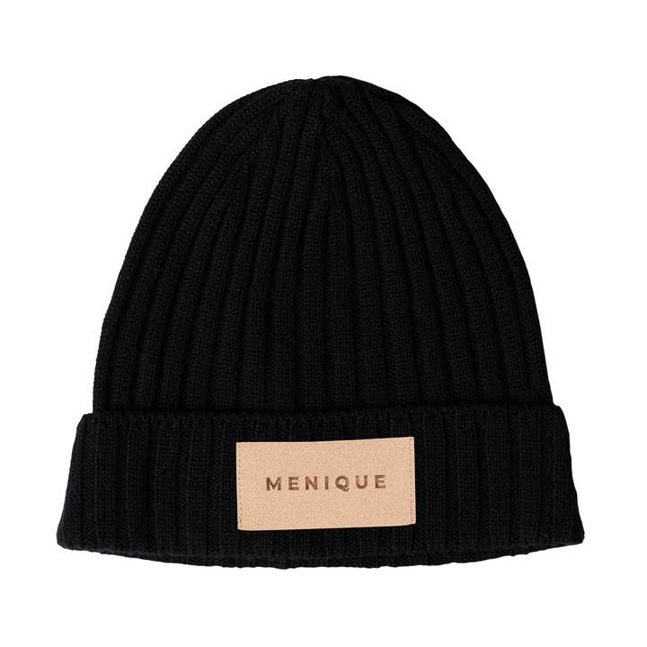 Black Men's Ribbed Knit Beanie Merino + Customization for wholesale on Faire0