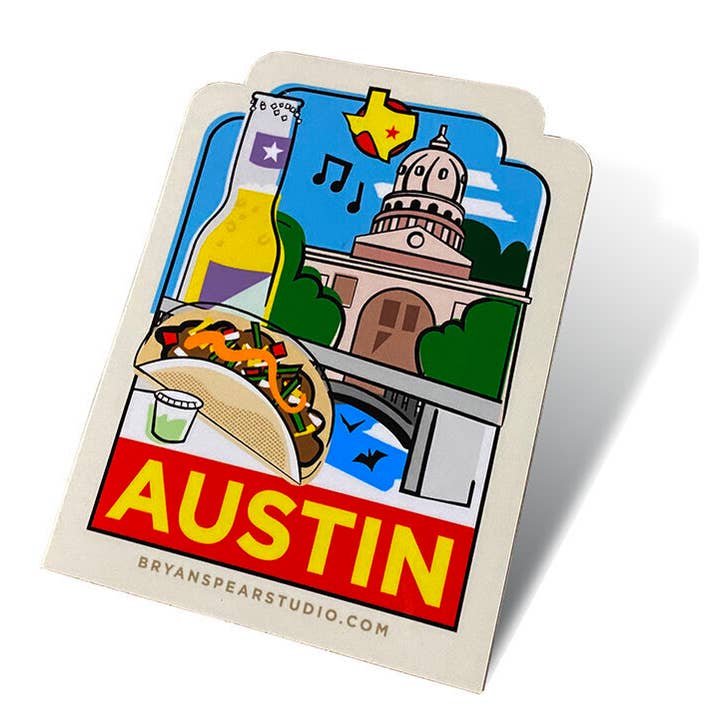 Austin - Travel Sticker for wholesale by Bryan Spear Studio