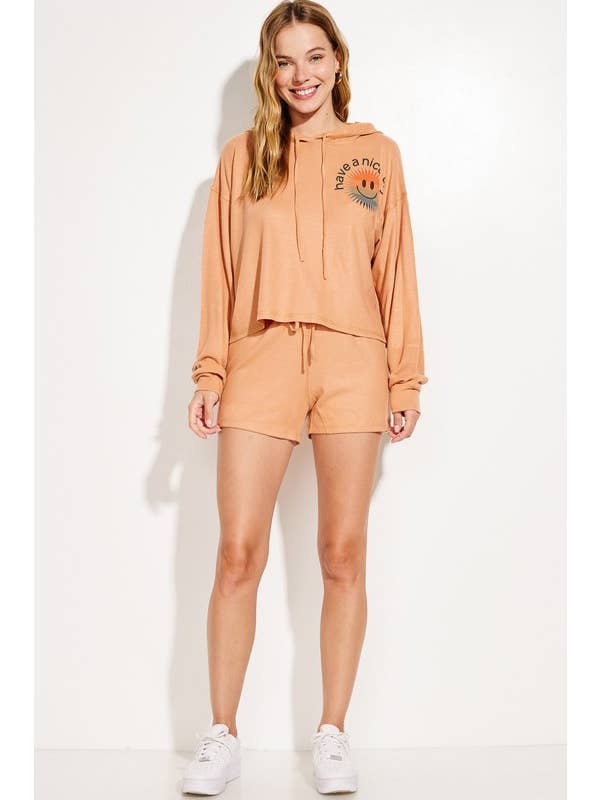 Peace Love Line - Wholesale Lounge Set - Women's - RAINBOW SMILE PRINT HOODIE AND SHORTS SET6