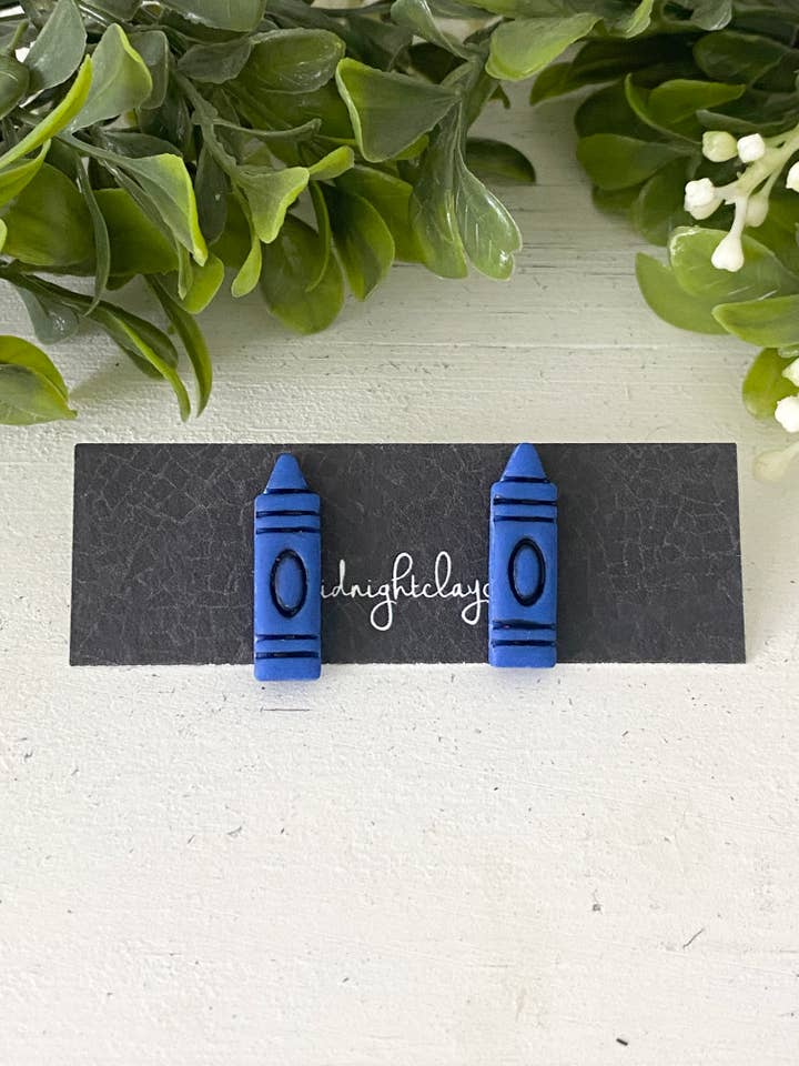pendientes escolares, joyas para profesores, pendientes de crayón, azules, bonitos para venta al por mayor de midnightclayco