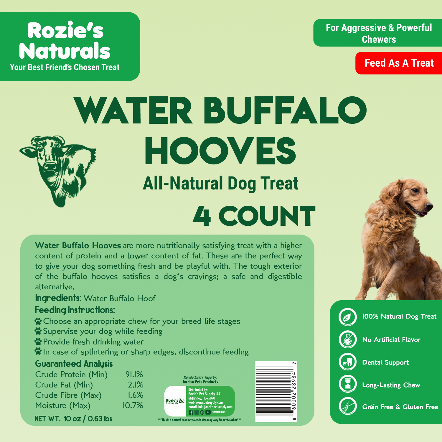 Rozie's Naturals - Wholesale Pet Treats - Dog - WATER BUFFALO HOOVES-Low-Fat, 100% Natural Dog Chews & Treat11
