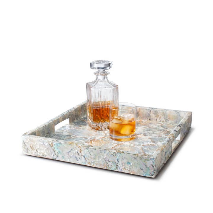 Mother Of Pearl 16" Square Serving Tray for wholesale by LADORADA