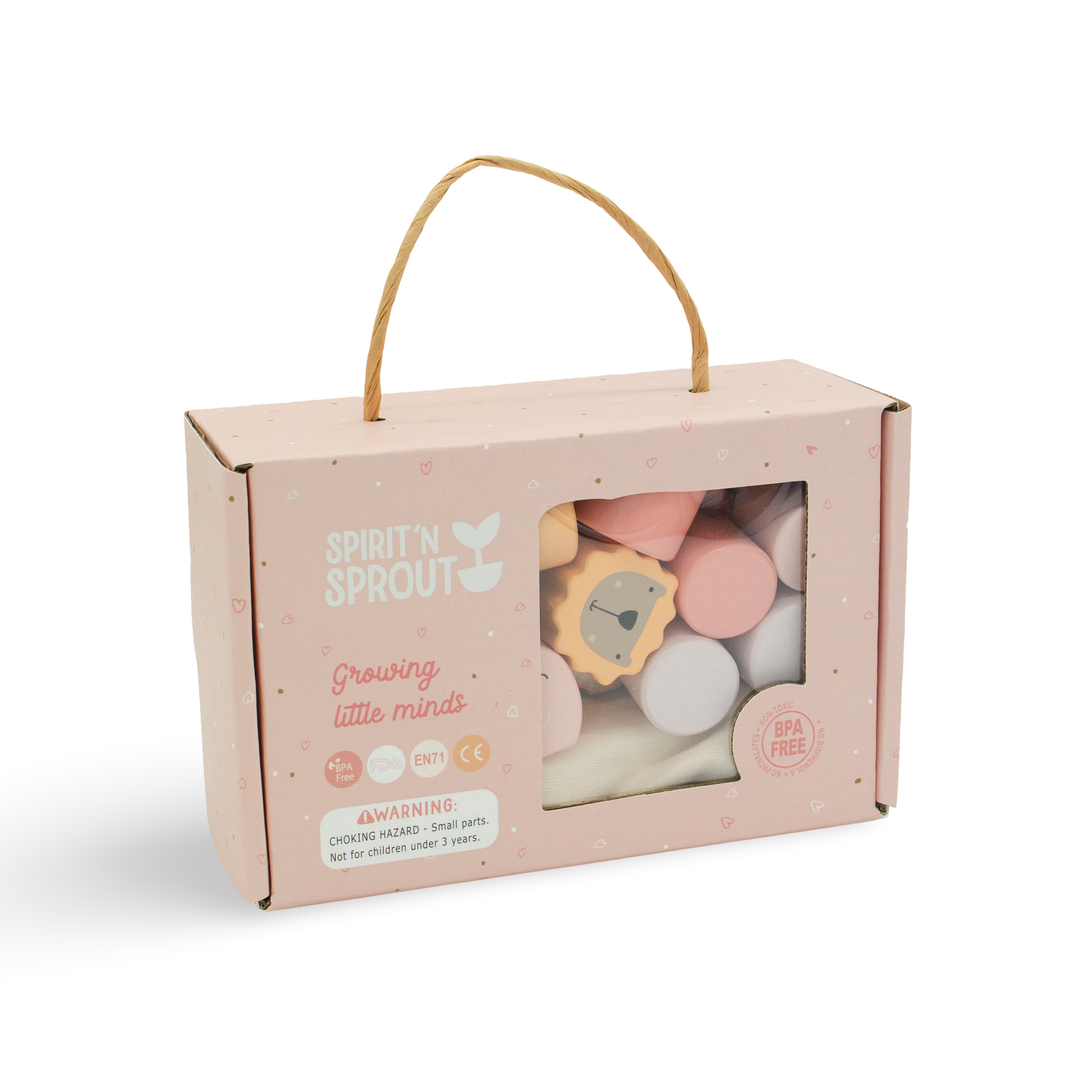 Spirit 'N Sprout - Wholesale Stacking Rings Game - Baby - Pink Animal Stacking Set - 21 Pieces included with Storage Bag - Wooden Rainbow Stacker Gift for Girls2