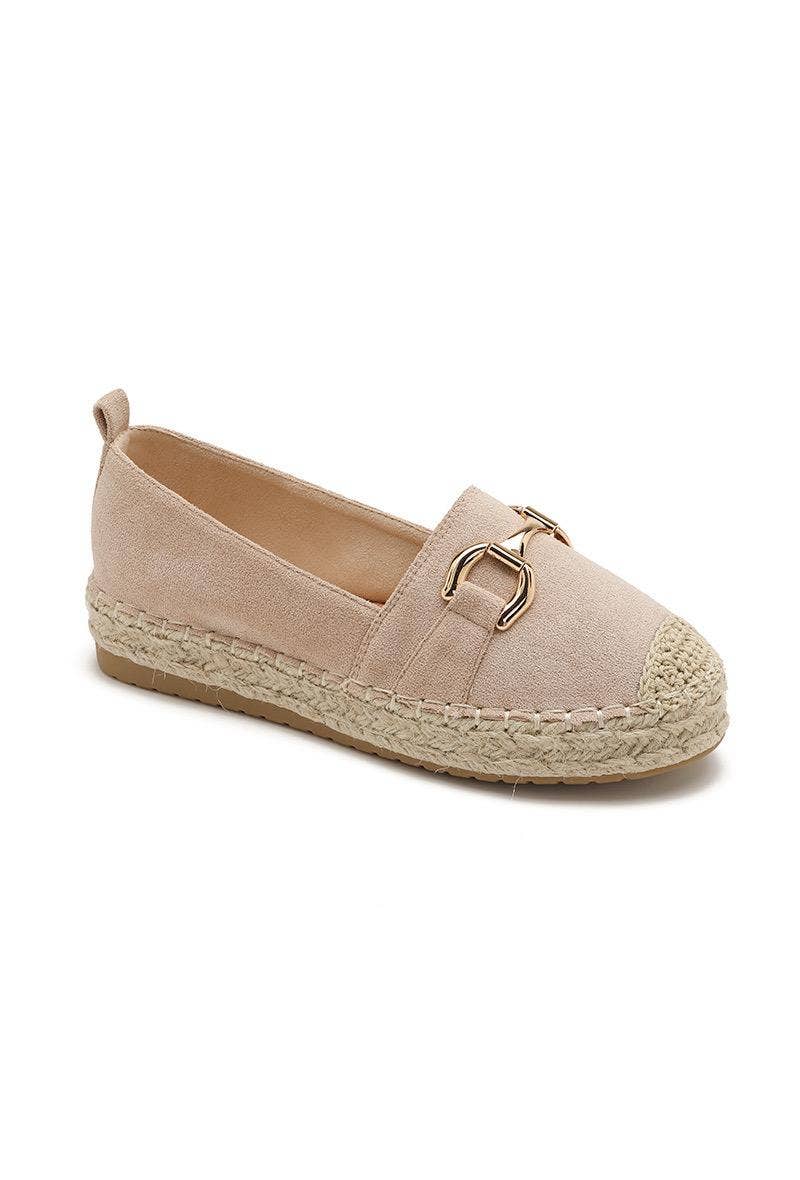 No Doubt Shoes - Wholesale Flats - Women's - FAUX SUEDE FLAT GOLD METAL DETAIL ESPADRILLE MULES8