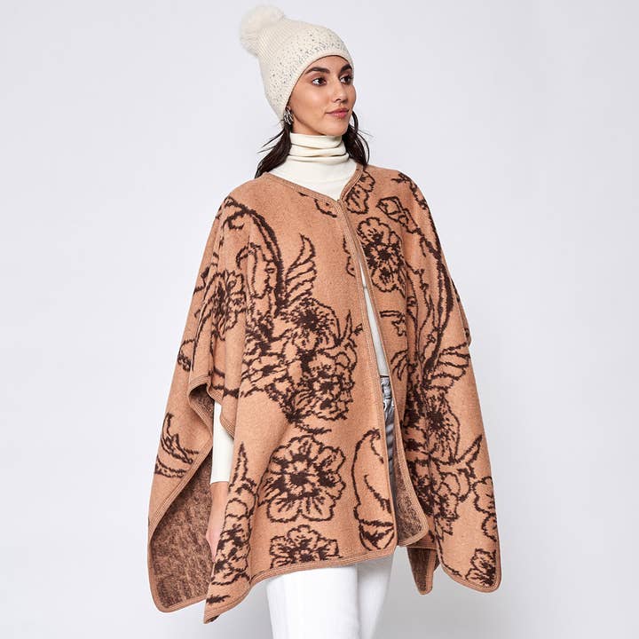 Floral Printed Woven Ruana for wholesale by Fashion City