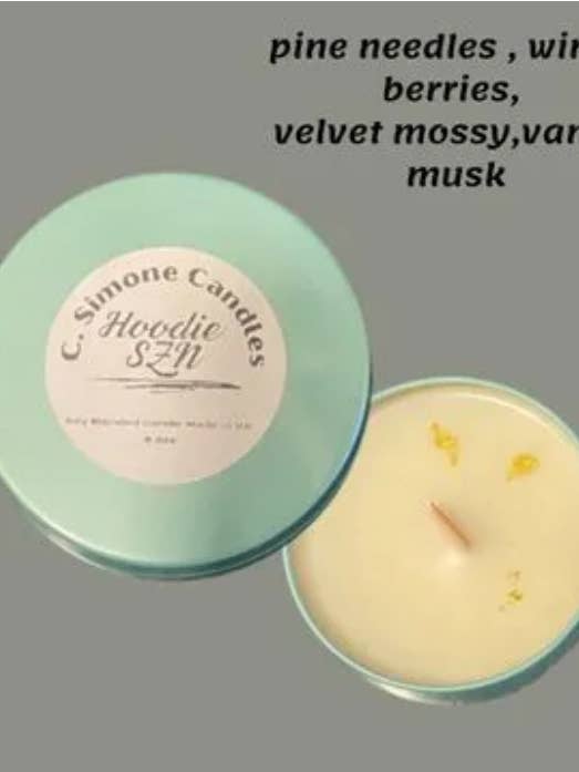 4 Pack 7oz Hoodie Szn Candles Teal Tin with Wooden Wicks for wholesale by C. Simone Candles