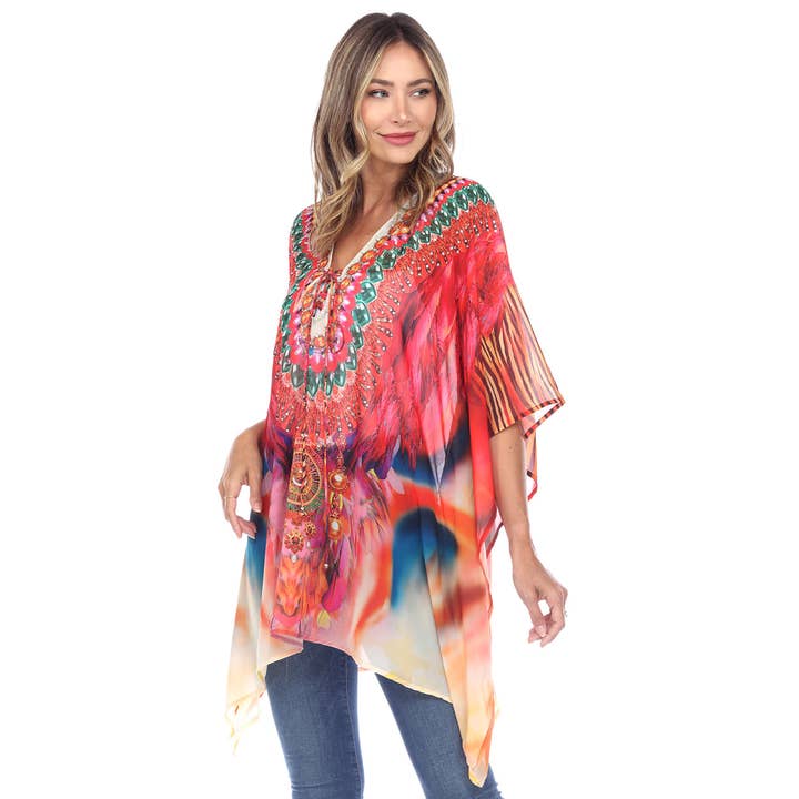 Dam Kort Caftan med Tie-Up Halsringning för wholesale av WHITE MARK