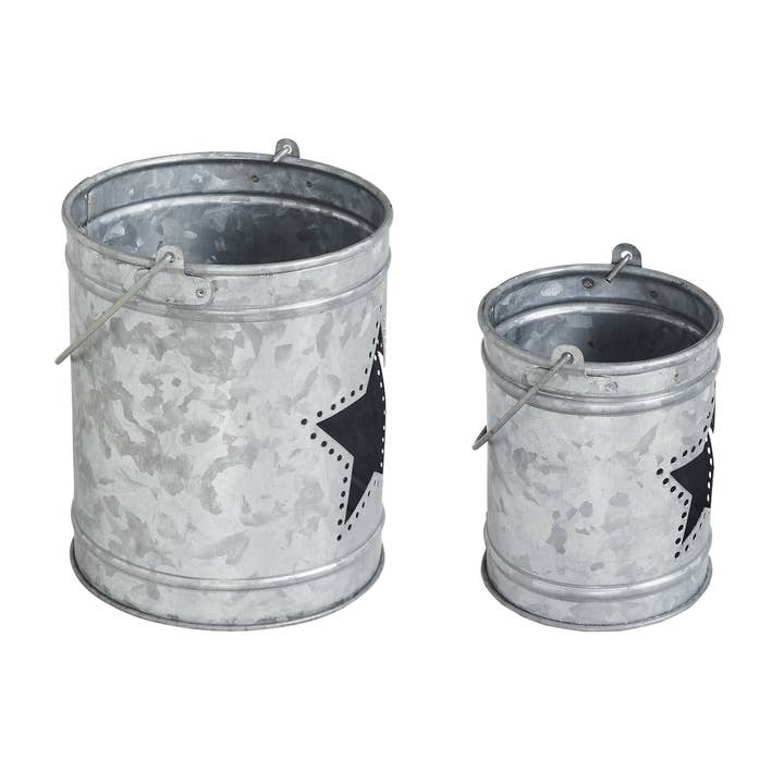 VHC Brands - Wholesale Candle Holder - Votive Candle Holder w/ Star Cutout Galvanized Set of 2 Sizes