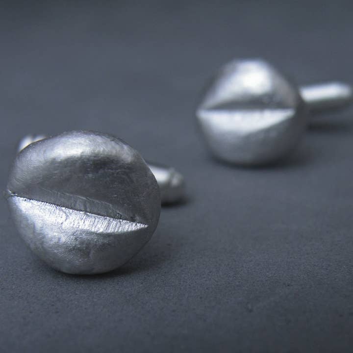 Boutons de manchette en argent sterling en forme de grains de café, pour marié pour la vente par SteamyLab