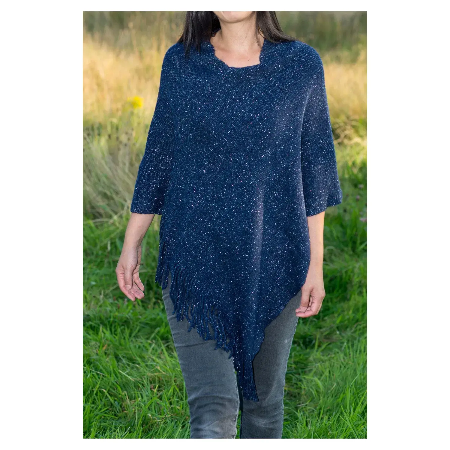 Superbia – wholesale Poncho – Women's – One Size Glitter Knitted Poncho-P1754