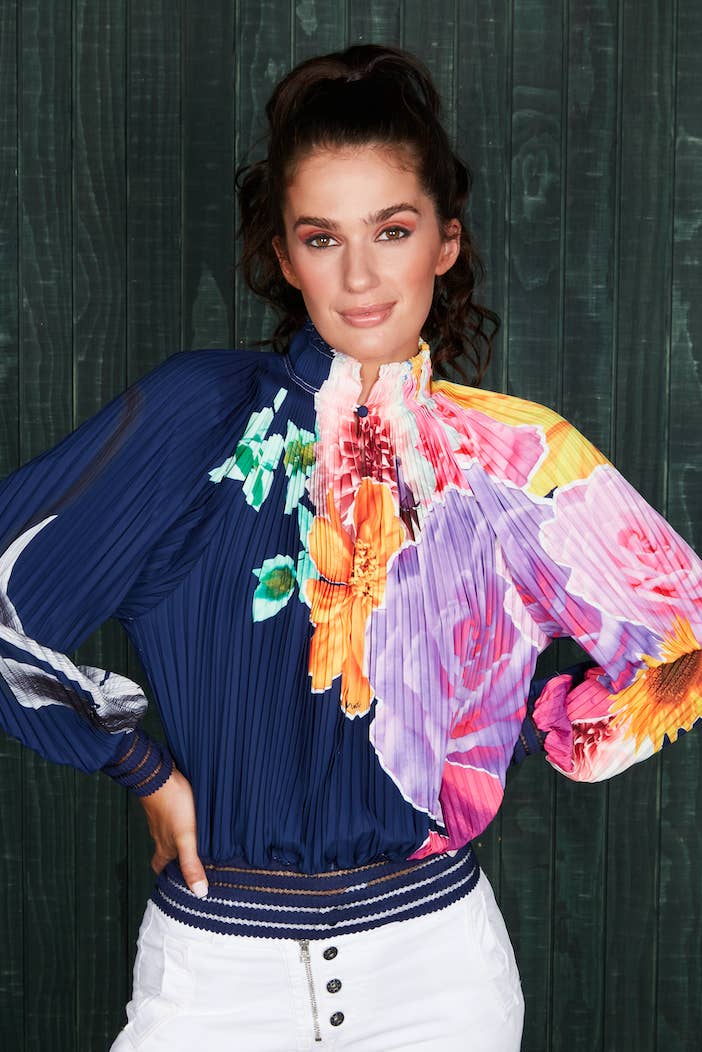 MACKENZIEMODE - Wholesale Blouse – Women’s - Pleated Blouse - Neon Floral